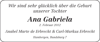 Babyanzeige von Ana Gabriela  von WESER-KURIER