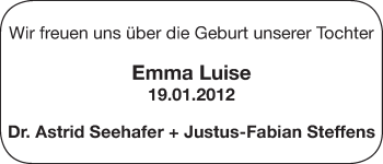 Babyanzeige von Emma Luise  von WESER-KURIER
