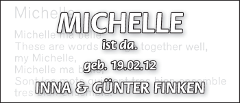 Babyanzeige von Michelle  von WESER-KURIER