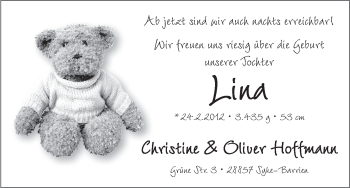 Babyanzeige von Lina  von WESER-KURIER