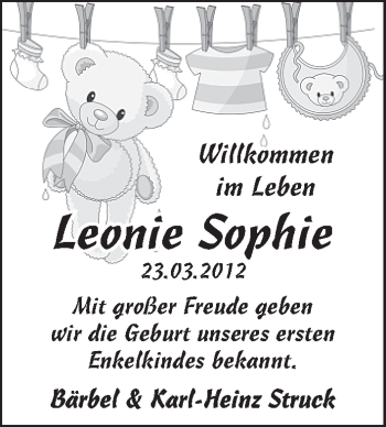 Babyanzeige von Leonie Sophie  von WESER-KURIER