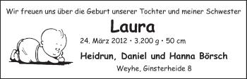 Babyanzeige von Laura  von WESER-KURIER