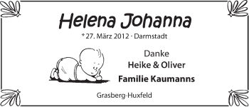 Babyanzeige von Helena Johanna  von WESER-KURIER