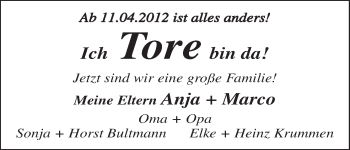 Babyanzeige von Tore  von WESER-KURIER