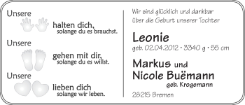 Babyanzeige von Leonie  von WESER-KURIER