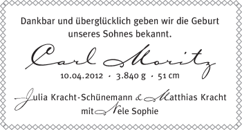 Babyanzeige von Carl Moritz  von WESER-KURIER