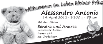 Babyanzeige von Alessandro Antonio  von WESER-KURIER
