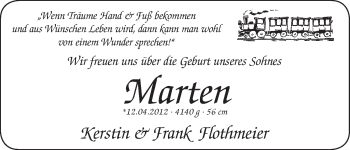 Babyanzeige von Marten  von WESER-KURIER
