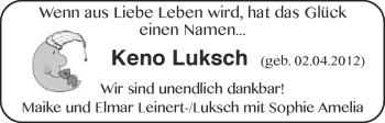 Babyanzeige von Keno Luksch von WESER-KURIER