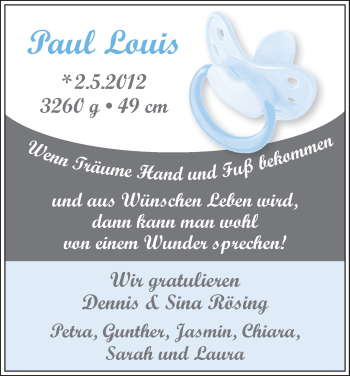 Babyanzeige von Paul Louis  von WESER-KURIER