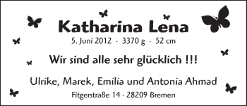 Babyanzeige von Katharina Lena  von WESER-KURIER