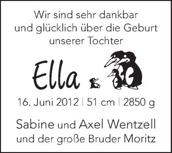 Babyanzeige von Ella Wentzell von WESER-KURIER