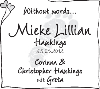 Babyanzeige von Mieke Lillian Hawkings von WESER-KURIER