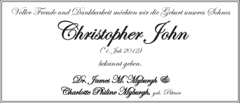Babyanzeige von Christopher John  von WESER-KURIER