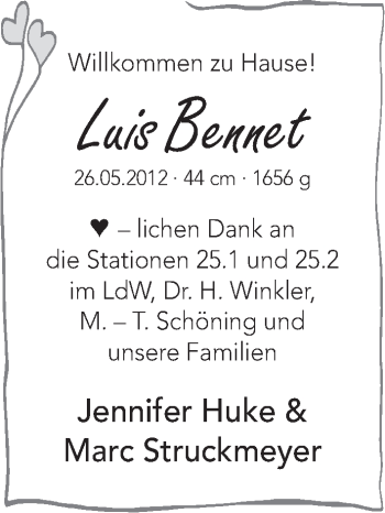 Babyanzeige von Luis Bennet  von WESER-KURIER