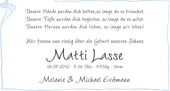 Babyanzeige von Matti Lasse Erdmann von WESER-KURIER