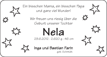Babyanzeige von Nela Farin von WESER-KURIER