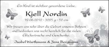 Babyanzeige von Kjell Nordin  von WESER-KURIER