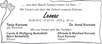 Babyanzeige von Leonas Kornatz von WESER-KURIER