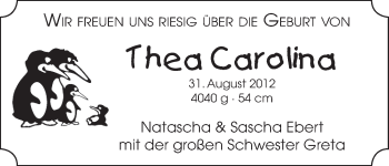 Babyanzeige von Thea Carolina Ebert von WESER-KURIER