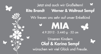 Babyanzeige von Mia Sempf von WESER-KURIER