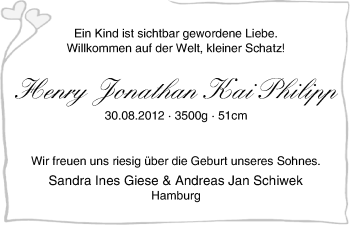 Babyanzeige von Henry Jonathan Kai Philipp  von WESER-KURIER