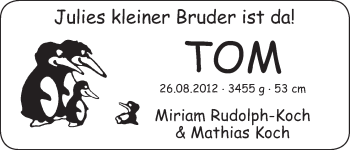 Babyanzeige von Tom  von WESER-KURIER
