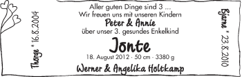 Babyanzeige von Jonte  von WESER-KURIER