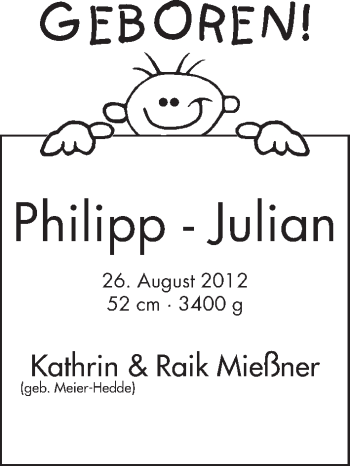 Babyanzeige von Philipp-Julian Mießner von WESER-KURIER