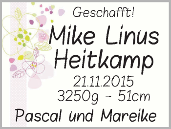 Babyanzeige von Mike Linus Heitkamp von WESER-KURIER