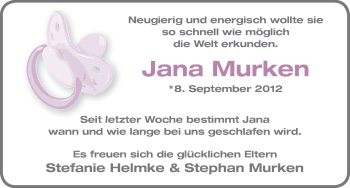 Babyanzeige von Jana Murken von WESER-KURIER