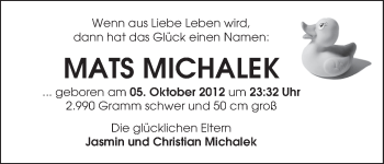 Babyanzeige von Mats Michalek von WESER-KURIER