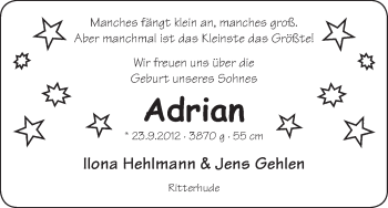 Babyanzeige von Adrian  von WESER-KURIER