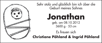 Babyanzeige von Jonathan Pöhland von WESER-KURIER