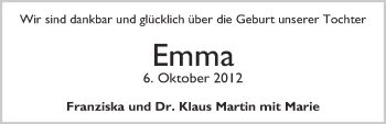 Babyanzeige von Emma Martin von WESER-KURIER