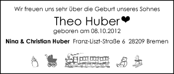 Babyanzeige von Theo Huber von WESER-KURIER