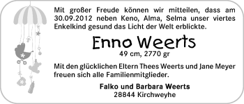 Babyanzeige von Enno Weerts von WESER-KURIER