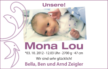Babyanzeige von Mona Lou Zeigler von WESER-KURIER