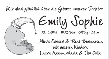 Babyanzeige von Emily Sophie  von WESER-KURIER