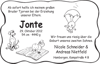 Babyanzeige von Jonte  von WESER-KURIER