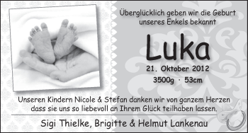 Babyanzeige von Luka  von WESER-KURIER