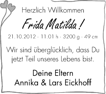 Babyanzeige von Frida Matilda Eickhoff von WESER-KURIER