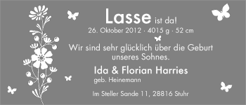Babyanzeige von Lasse Harries von WESER-KURIER