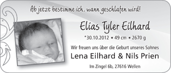 Babyanzeige von Elias Tyler Eilhard von WESER-KURIER