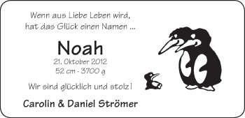 Babyanzeige von Noah Strömer von WESER-KURIER