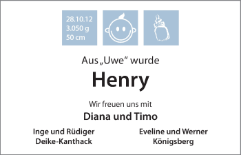 Babyanzeige von Henry  von WESER-KURIER