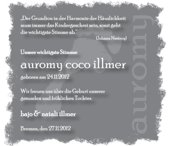 Babyanzeige von Auromy Coco IIllmer von WESER-KURIER
