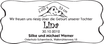 Babyanzeige von Lina Werner von WESER-KURIER