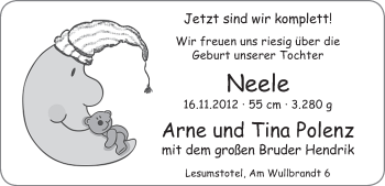 Babyanzeige von Neele Polenz von WESER-KURIER