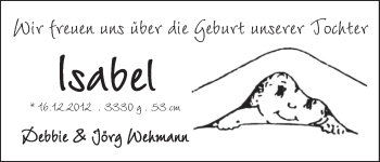 Babyanzeige von Isabel Wehmann von WESER-KURIER